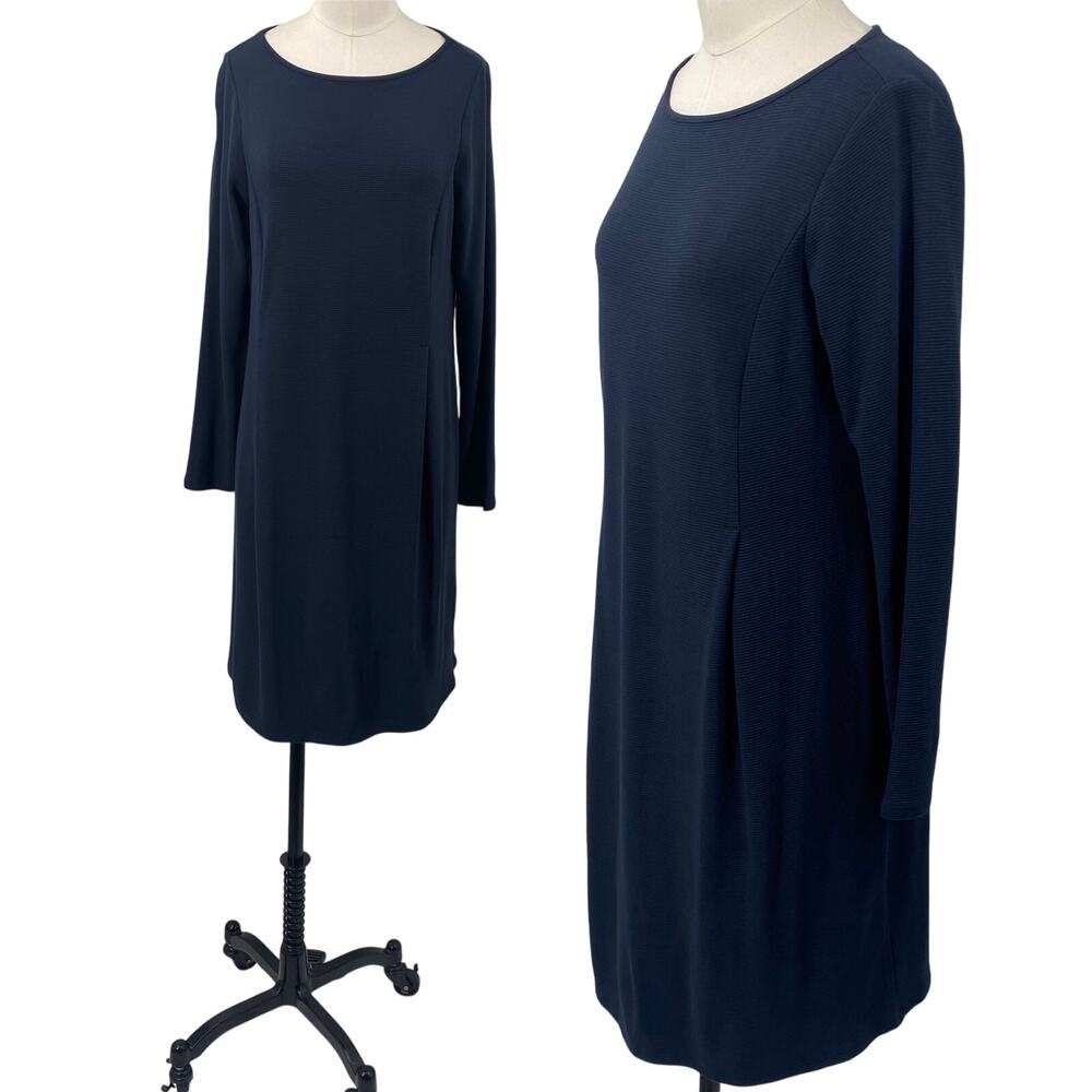 J Jill Sweater Dress Long Sleeve Boatneck Rib Knit Deep Blue Navy NEW Womens S
